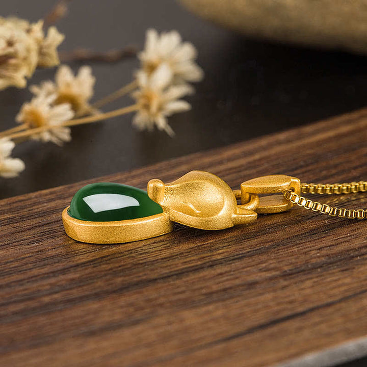 Buddha Stones Green Chalcedony Fox Pattern Courage Necklace Pendant - image 5