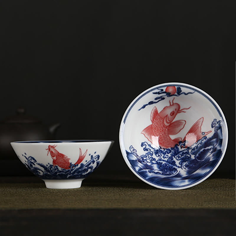 Buddha Stones Flowers Fu Character Mountains Lotus Cherry Blossoms Ceramic Teacup Kung Fu Tea Cup - Koi Fish 8.5cm*4cm*90ml - image 31