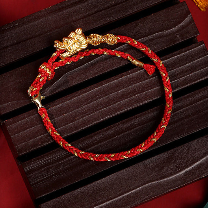 Buddha Stones 999 Sterling Silver Handcrafted Dragon Luck Eight Thread Knot Red String Braided Bracelet - image 2