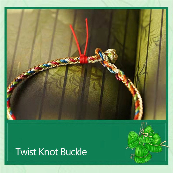 Buddha Stones 925 Sterling Silver Fu Character Zongzi Pattern Multicolored String Luck Handmade Braided Bracelet - image 17