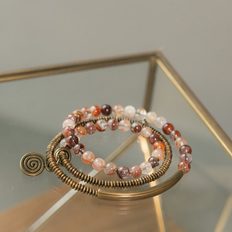 Buddha Stones Purple Phantom Red Hematoid Quartz Green Rutilated Quartz Copper Love Forgive Bracelet - Red Hematoid Quartz - 17-17.5cm - image 14