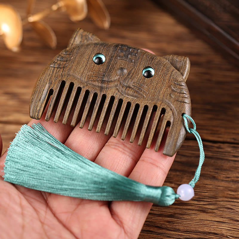 Chinese Zodiac Green Sandalwood Peace Mini Portable Comb - image 8