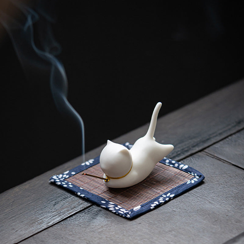Lovely Cat Panda Ceramic Blessing Incense Burner Decoration - image 6