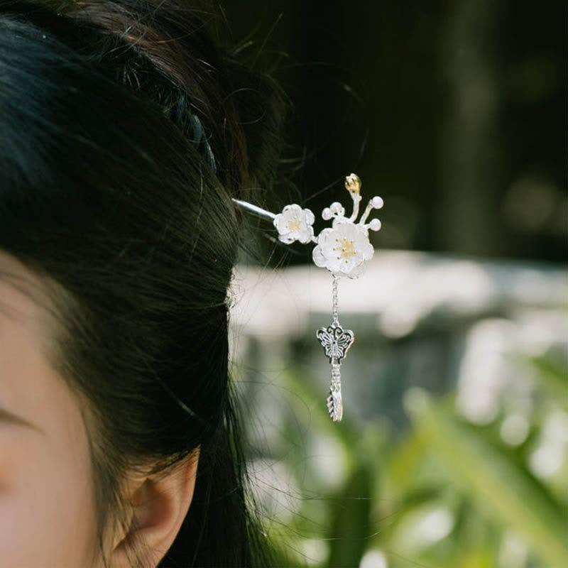 Buddha Stones Plum Blossom Butterfly Love Tassel Hairpin - image 3