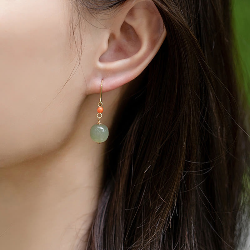 Buddha Stones 925 Sterling Silver 14K Gold Plated Hetian Jade Red Agate Luck Drop Dangle Earrings - image 10