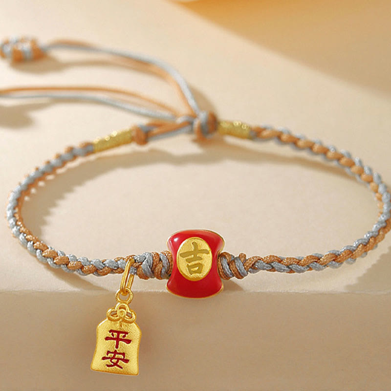 Buddha Stones 925 Sterling Silver Handmade Auspicious Chinese Character Blessing Braided String Bracelet - image 1
