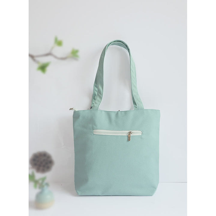 Buddha Stones Pear Flower Plum Peach Blossom Bamboo Embroidery Canvas Large Capacity Shoulder Bag Tote Bag - image 4