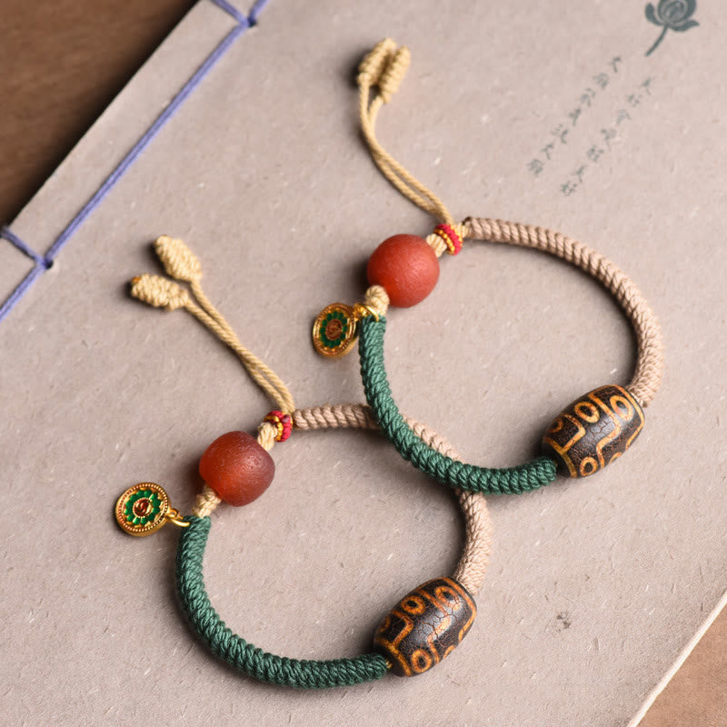 Buddha Stones Handmade Tibetan Nine-Eye Dzi Bead Wealth Rope Bracelet - image 6