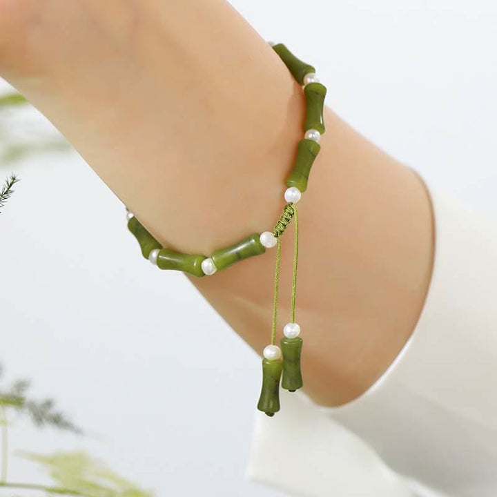 Buddha Stones Natural Peridot Bamboo Pattern Love Peace Bracelet - image 4