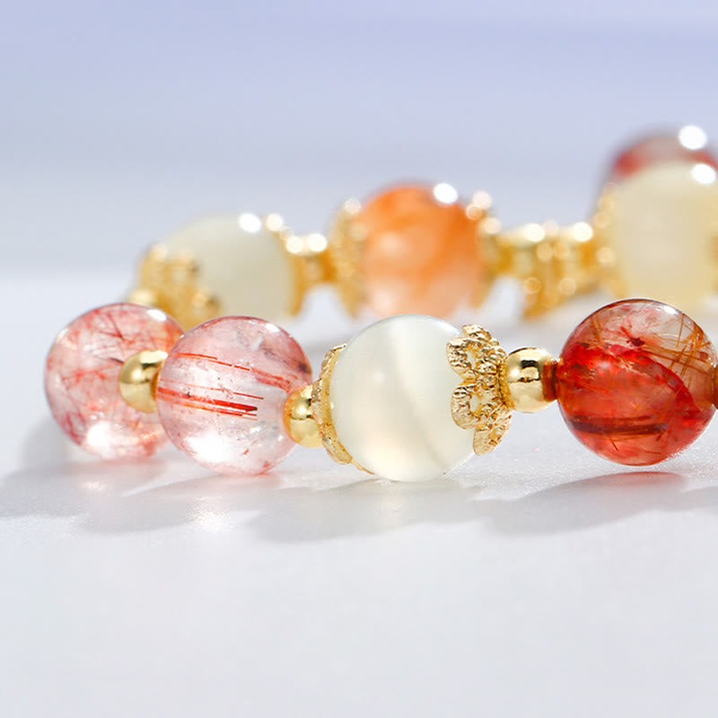 Buddha Stones Colorful Rutilated Quartz Cat Eye Zircon Auspiciousness Bead Bracelet - image 6