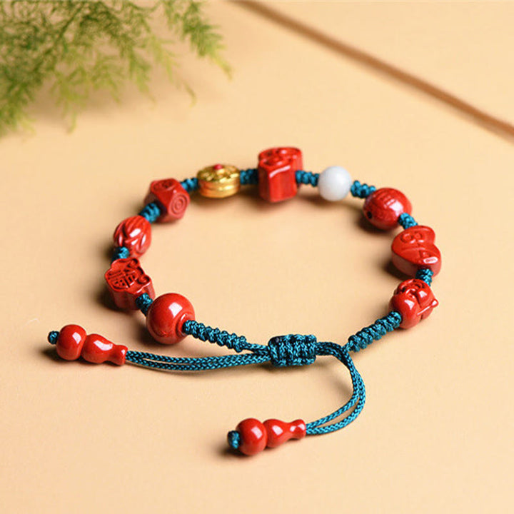 Buddha Stones Natural Cinnabar Gourd Om Mani Padme Hum Laughing Buddha Blessing String Bracelet - image 2