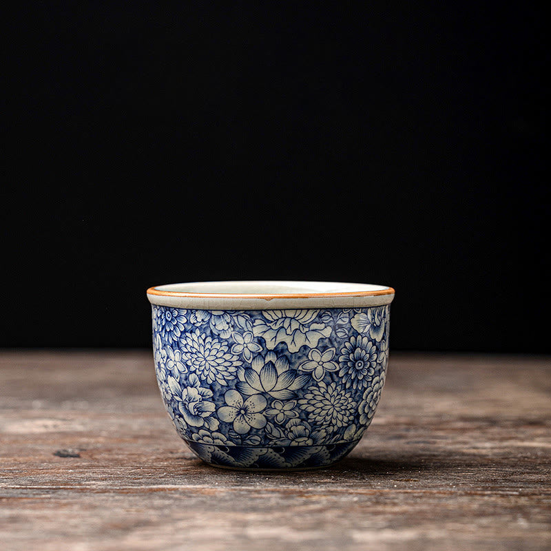 Buddha Stones Vintage Lotus Peony Plum Blossom Chrysanthemum Ceramic Teacup Tea Cups - 7.5cm*5cm*140ml - image 11