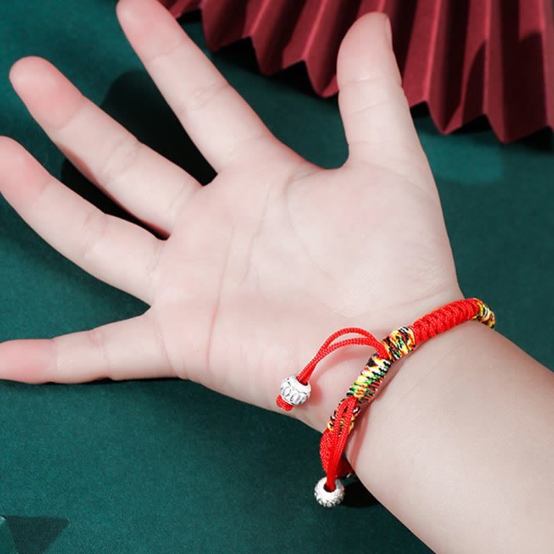 Buddha Stones 925 Sterling Silver King Kong Knot Multicolored Red String Strength Handmade Braided Kids Child Bracelet - image 5