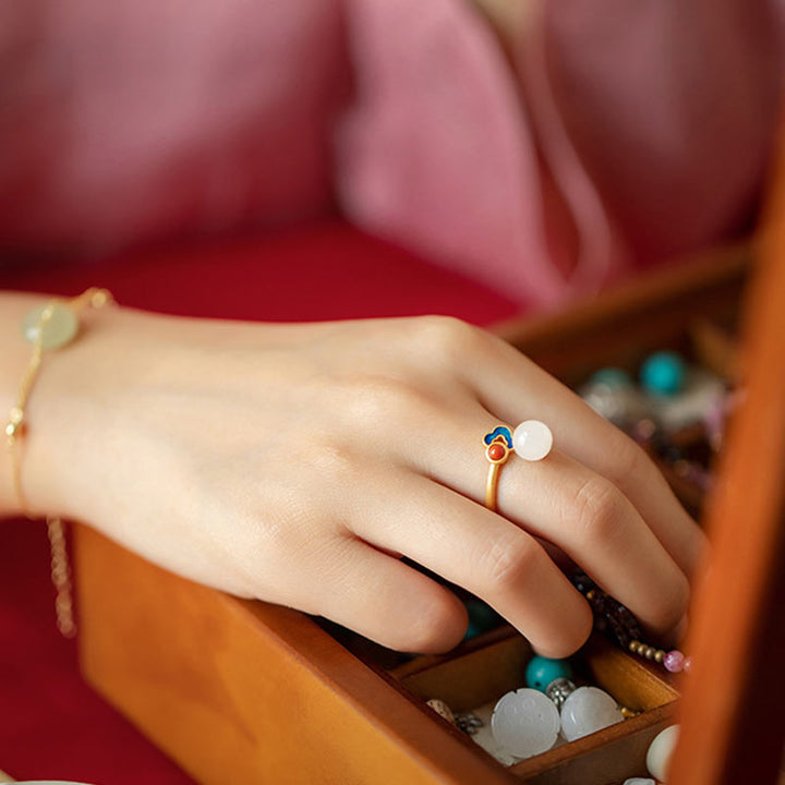 White Jade Auspicious Cloud Blessing Luck Ring - image 4