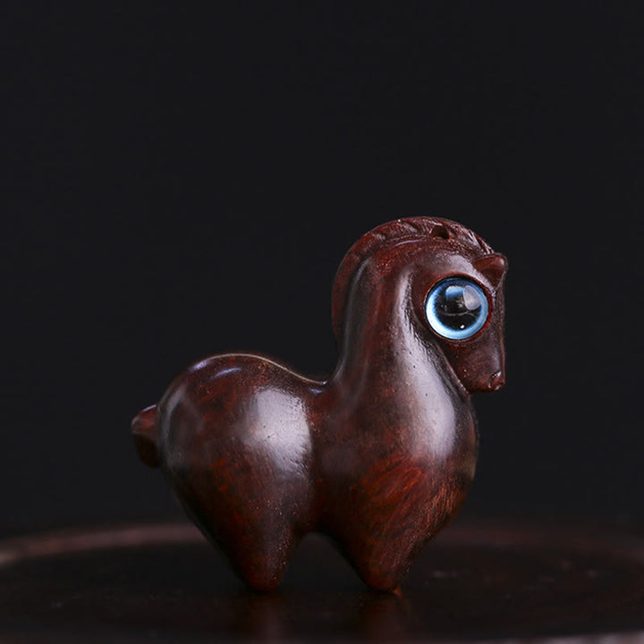 Buddha Stones Small Leaf Red Sandalwood Green Sandalwood Lucky Mini Horse Protection Decoration - Small Leaf Red Sandalwood Horse(Medium Size 39*34*17mm) - image 1