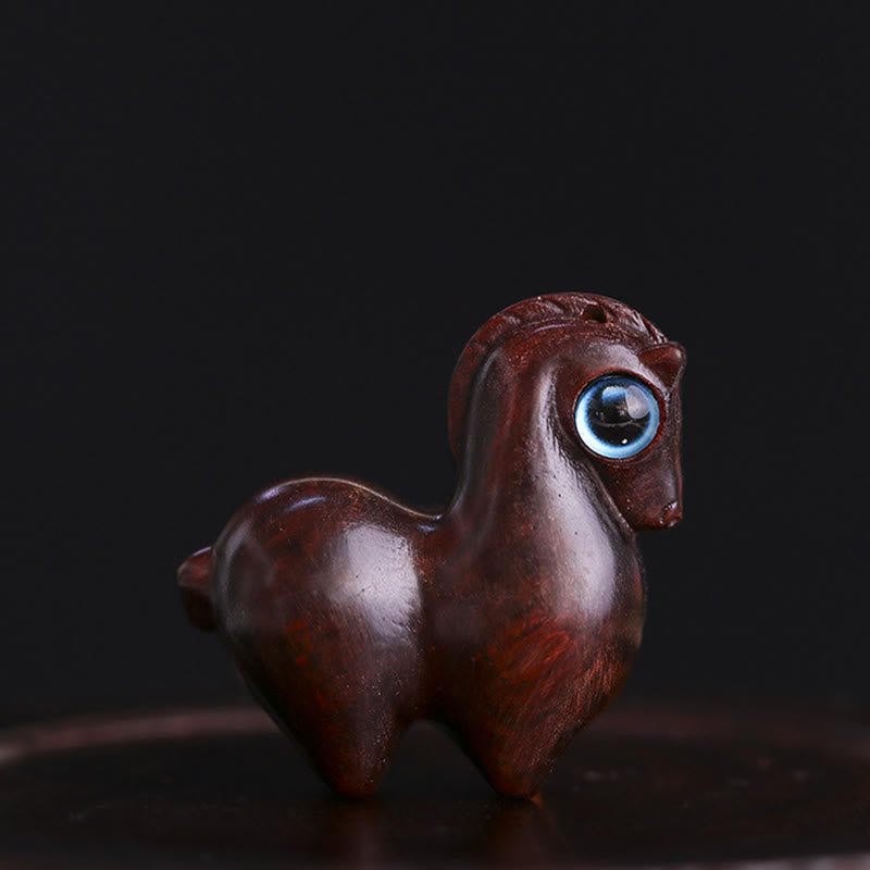 Buddha Stones Small Leaf Red Sandalwood Green Sandalwood Lucky Mini Horse Protection Decoration - Small Leaf Red Sandalwood Horse(Medium Size 39*34*17mm) - image 1