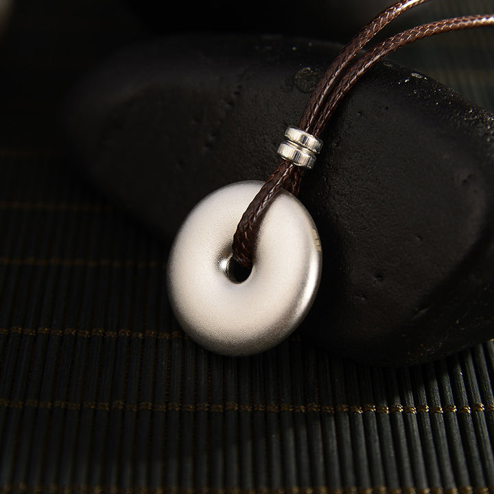 Buddha Stones 999 Sterling Silver Round Peace Buckle Protection Necklace Pendant - image 5