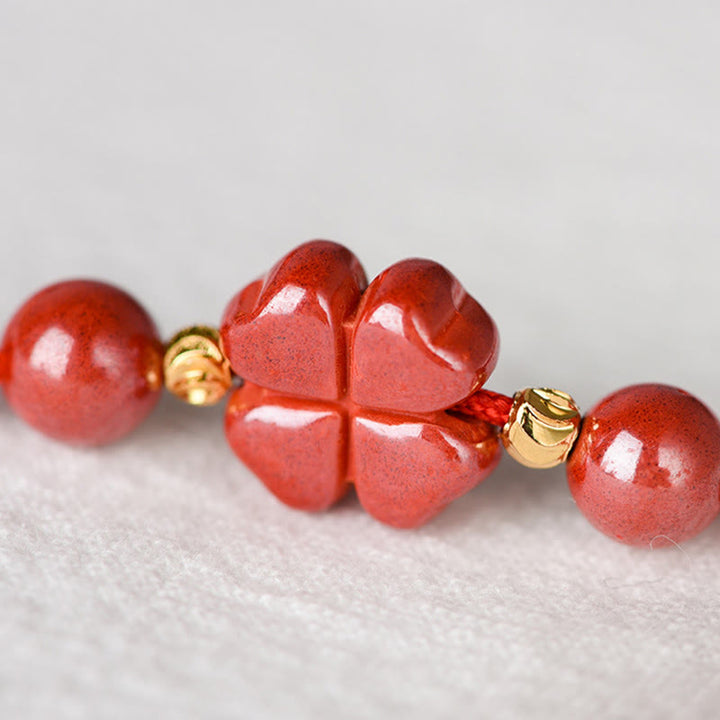 Buddha Stones Four Leaf Clover Cinnabar Blessing Calm String Bracelet Anklet - image 8