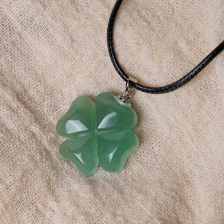 Buddha Stones 925 Sterling Silver Green Aventurine Four Leaf Clover Luck Leather Rope Necklace Pendant - image 3