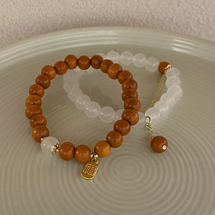 Buddha Stones Sandalwood Cat's Eye Fu Character Charm Protection Bracelet - image 16