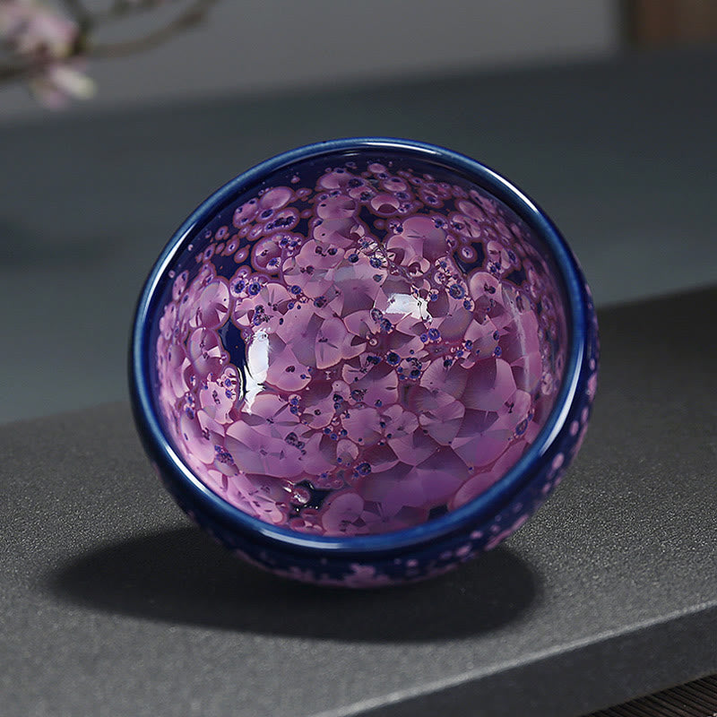 Buddha Stones Colorful Iris Flowers Chinese Jianzhan Kiln Change Porcelain Teacup Tenmoku Kung Fu Tea Cup - 5cm*8.5cm*110ml - image 0