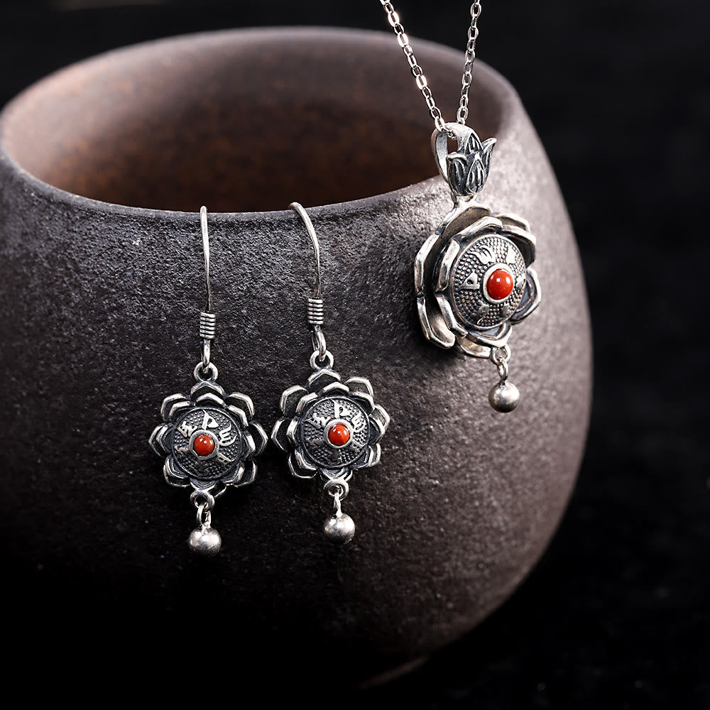 Buddha Stones 925 Sterling Silver Om Mani Padme Hum Lotus Peace Necklace Pendant Earrings - image 4