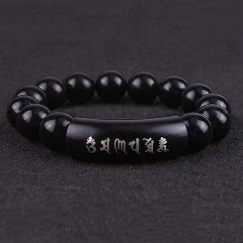 Buddha Stones 999 Sterling Silver Ebony Wood Om Mani Padme Hum Inlaid Balance Bracelet - image 3