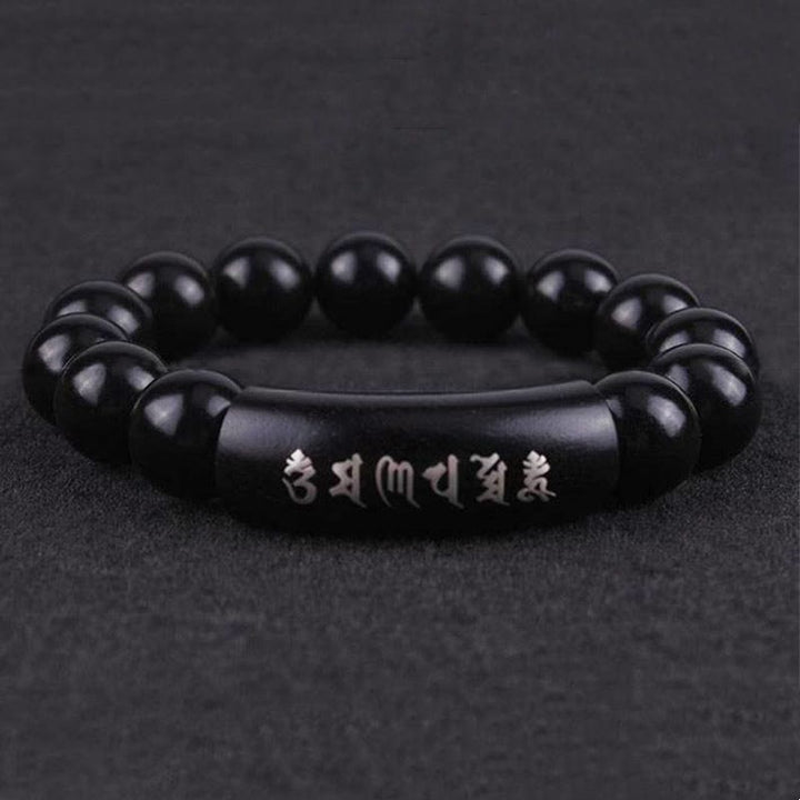 Buddha Stones 999 Sterling Silver Ebony Wood Om Mani Padme Hum Inlaid Balance Bracelet - image 3