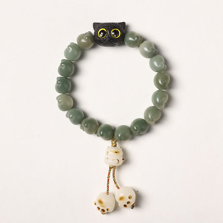 Buddha Stones Natural Bodhi Seed Lovely Paw Ebony Wood Lucky Cat Wisdom Bracelet - Green Bodhi Seed - Tassel Version(Wrist Circumference 14-15cm) - image 14