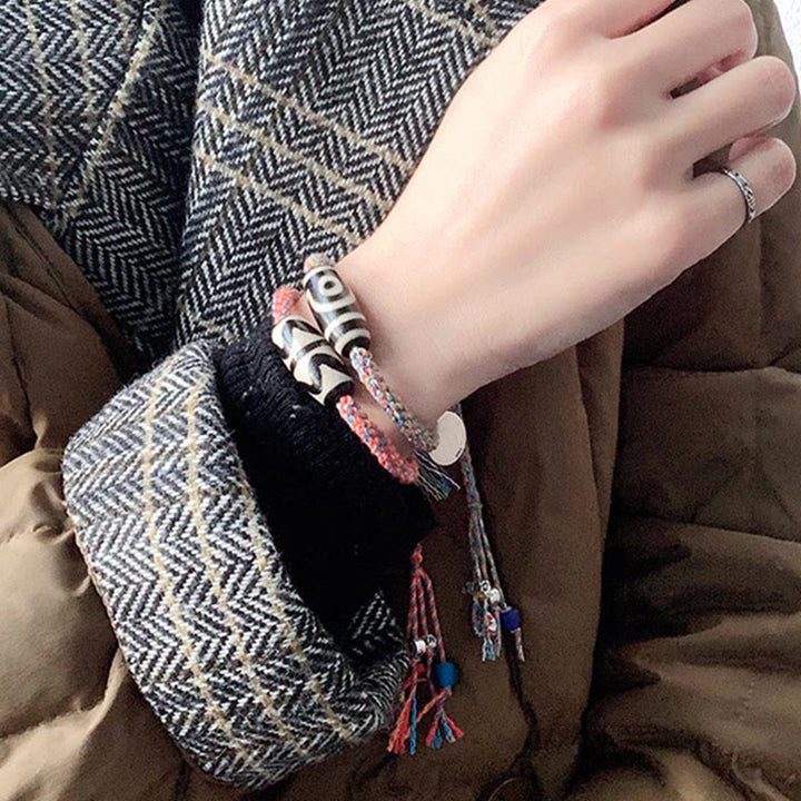 Buddha Stones Tibetan 925 Sterling Silver Om Mani Padme Hum Handmade Dzi Bead Protection Braid Bracelet - image 3