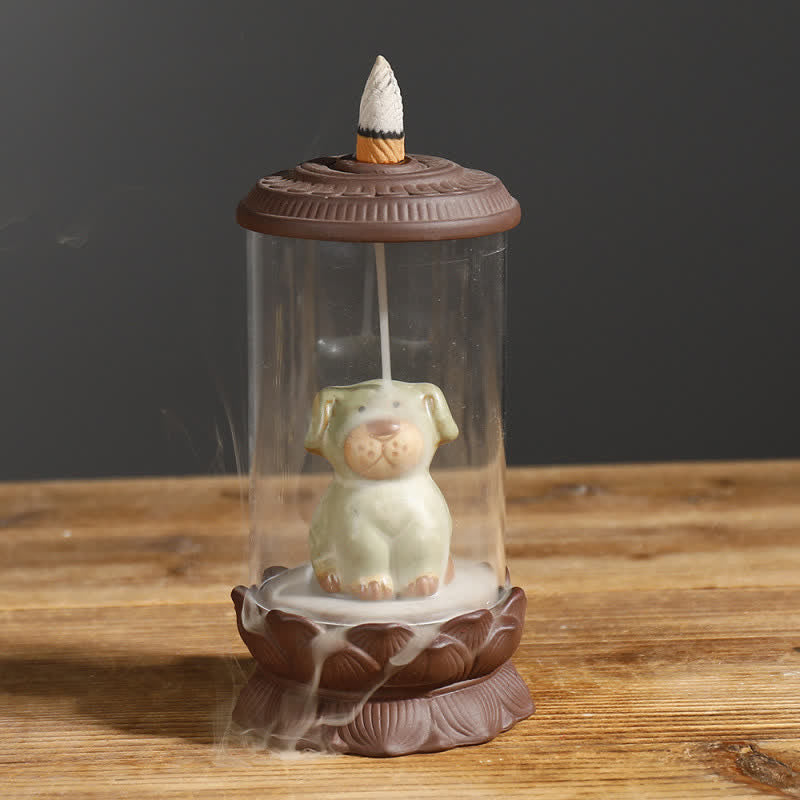 Meditation Wukong Monkey King Purple Clay Windshield Lotus Backflow Smoke Fountain Incense Burner Decoration - Puppy - image 16