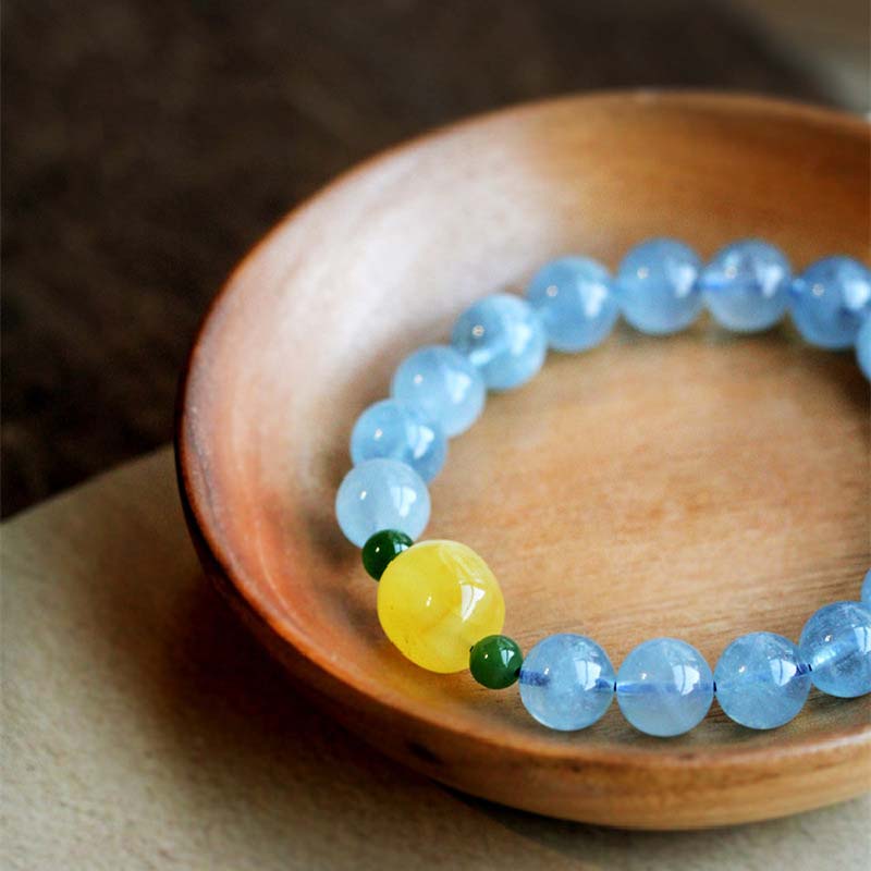 Natural Aquamarine Amber Beads Serenity Healing Bracelet - image 10