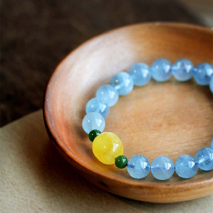 Natural Aquamarine Amber Beads Serenity Healing Bracelet - image 10