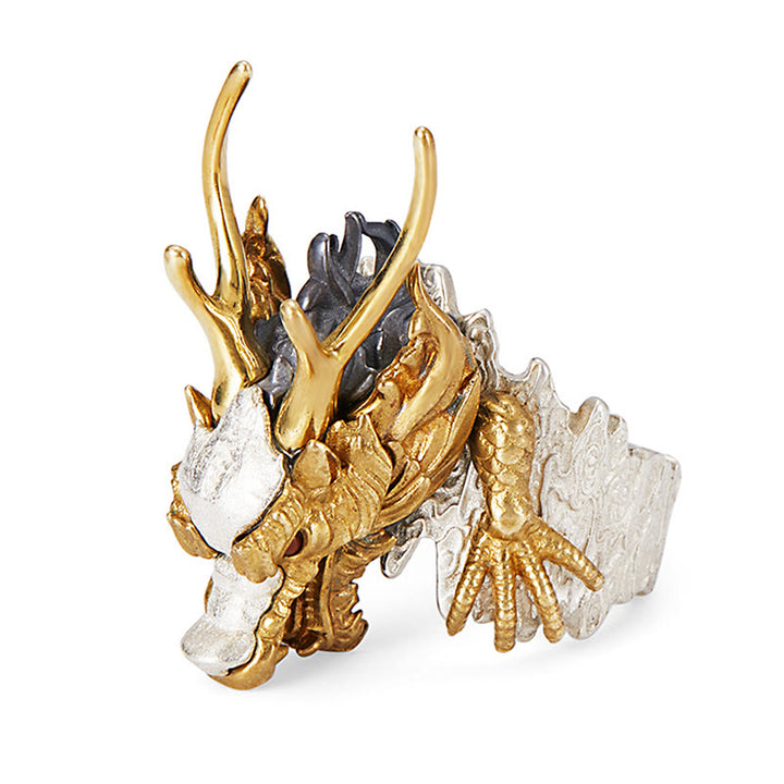 Buddha Stones 925 Sterling Silver Dragon Luck Success Protection Adjustable Ring Pendant - image 4