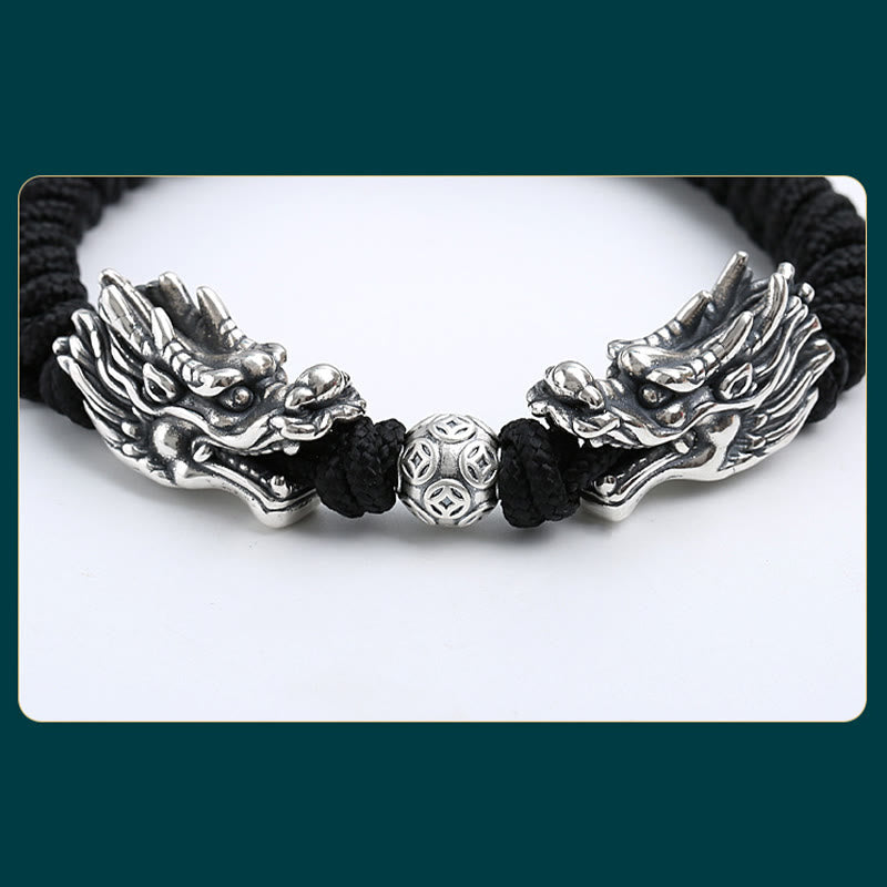 Buddha Stones 999 Sterling Silver Double Dragon Luck Handmade Braided Bracelet - image 13
