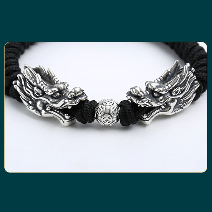 Buddha Stones 999 Sterling Silver Double Dragon Luck Handmade Braided Bracelet - image 13