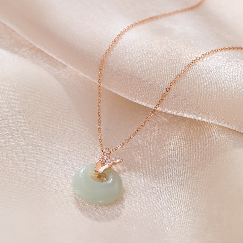 Buddha Stones 925 Sterling Silver Natural Hetian Jade Zircon Butterfly Luck Necklace Pendant - image 1