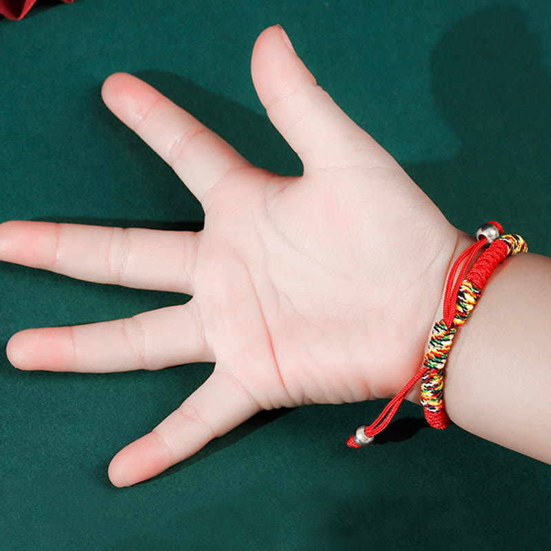 Buddha Stones 925 Sterling Silver Chinese Lock Charm Multicolored Red String Protection Handmade Braided Kids Bracelet - image 4
