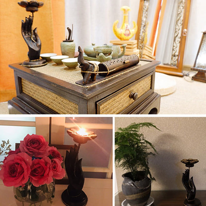 Buddha Stones Hand Pattern Wood Candlestick Home Candle Holder Decoration - image 20