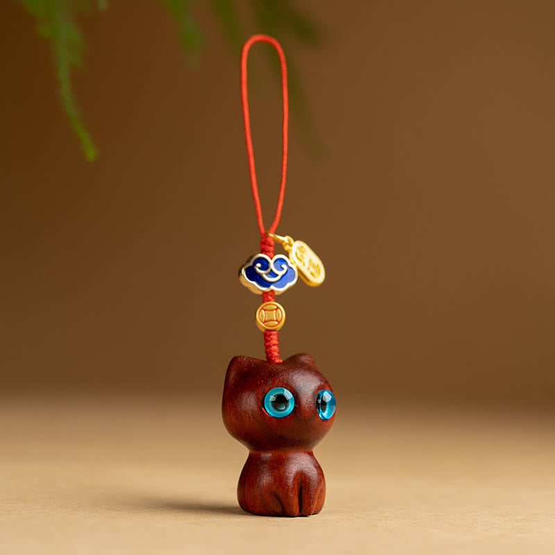 Buddha Stones Small Leaf Red Sandalwood Ebony Wood Lucky Cat Protection Key Chain Phone Hanging Decoration - Small Leaf Red Sandalwood Cat - Phone Hanging Decoration - image 6