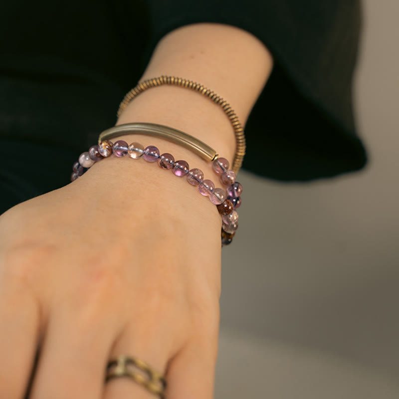 Buddha Stones Purple Phantom Red Hematoid Quartz Green Rutilated Quartz Copper Love Forgive Bracelet - image 6