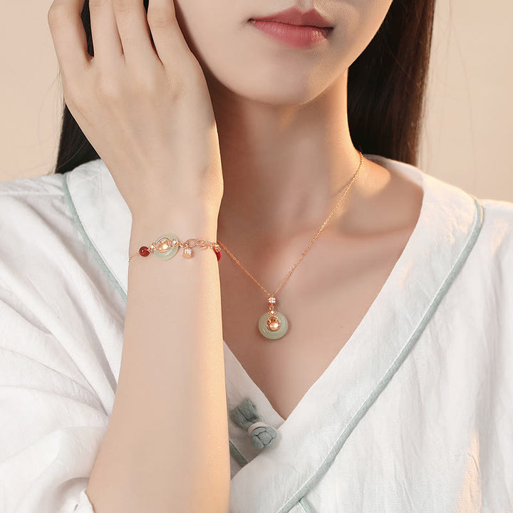 Buddha Stones 925 Sterling Silver Year of the Dragon Natural Hetian Jade Zircon Peace Buckle Protection Bracelet Necklace Pendant - image 5