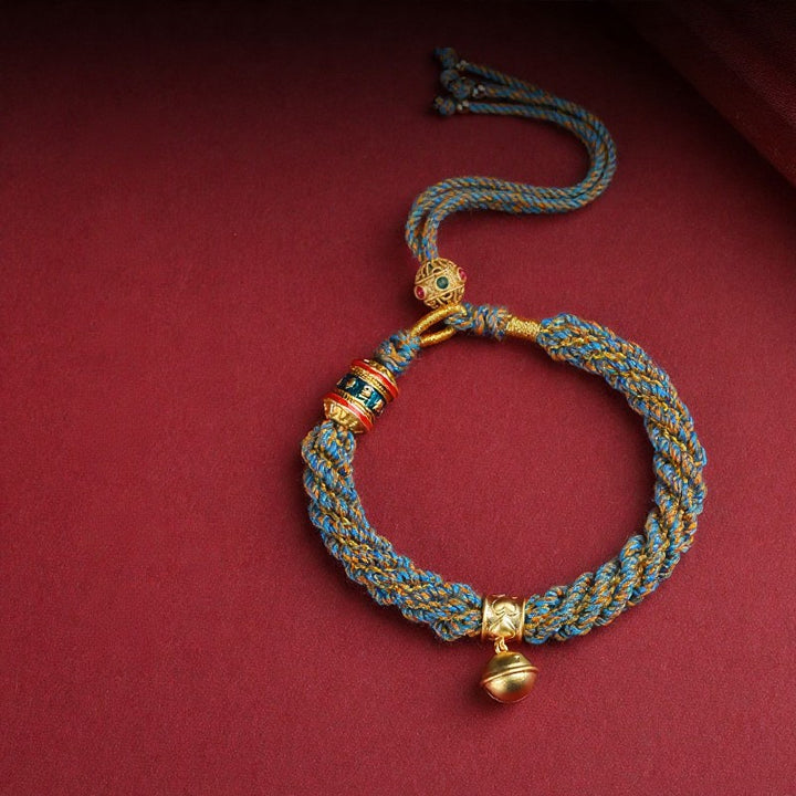 Buddha Stones Hand-Woven Tibetan Om Mani Padme Hum Wisdom Bell Charm Multicolor Rope Bracelet - image 10
