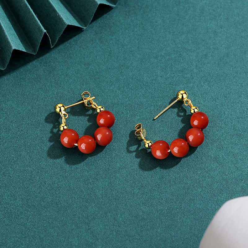 925 Sterling Silver Hetian Jade Red Agate Beaded Abundance Earrings - Red Agate(Confidence♥Calm) - image 8
