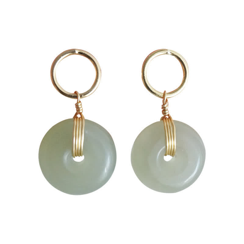 Buddha Stones Round Jade Peace Buckle Luck Drop Earrings - image 11