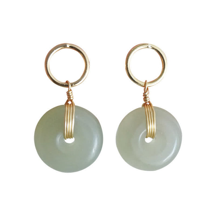 Buddha Stones Round Jade Peace Buckle Luck Drop Earrings - image 11