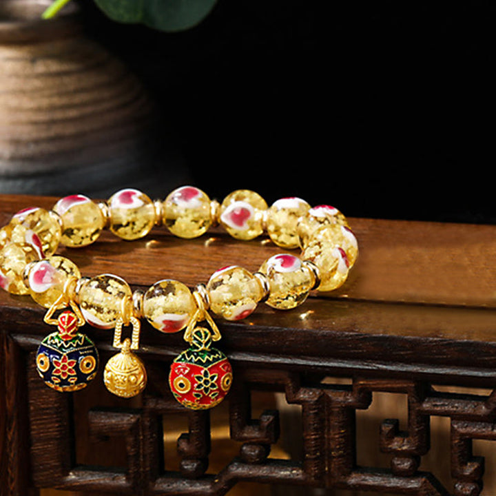 Buddha Stones Gold Swallowing Beast Family Pink Love Heart Luminous Fluorescent Liuli Glass Bead Bracelet - Gold - Gold Swallowing Beast Family - image 9