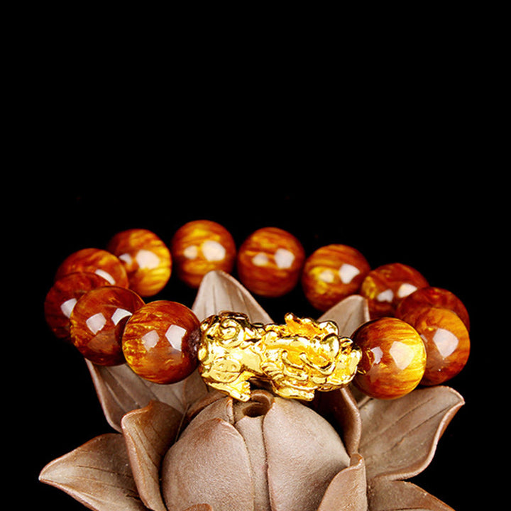 Buddha Stones Lucky Golden Tiger Eye Abundant Pixiu Bracelet - image 2