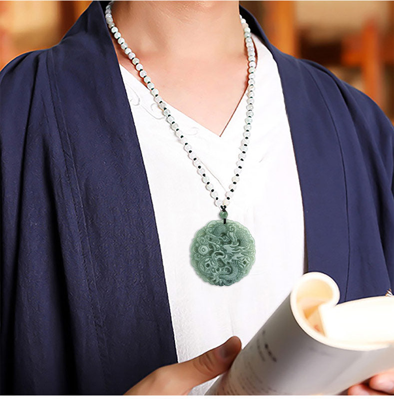Buddha Stones Chinese Zodiac Dragon Jade Fortune Necklace String Pendant - image 2