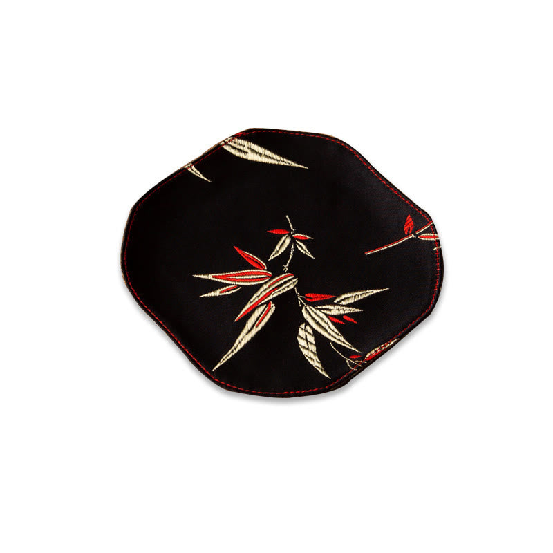 Buddha Stones Sea Wave Bamboo Plum Blossom Brocade Embroidery Cup Mat Pad Tea Cup Coaster Kung Fu Tea Mat - Coaster 13*11.5cm - Black - image 27